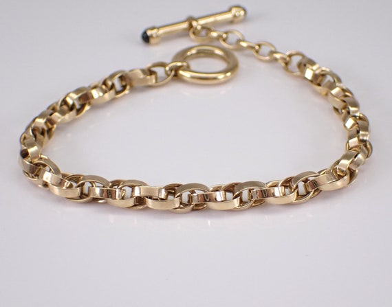 Vintage 14K Yellow Gold Singapore Rope Bracelet - Unique Sapphire Toggle Clasp - Simple Layering Everyday Jewelry Gift