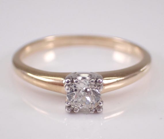 Antique 14K Yellow Gold Old Miner Diamond Engagement Ring:  Vintage Simple Promise Bridal Jewelry Gift