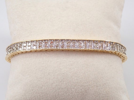 Vintage 14K Yellow Gold Diamond Tennis Bracelet - Unique Estate Fine Jewelry Gift