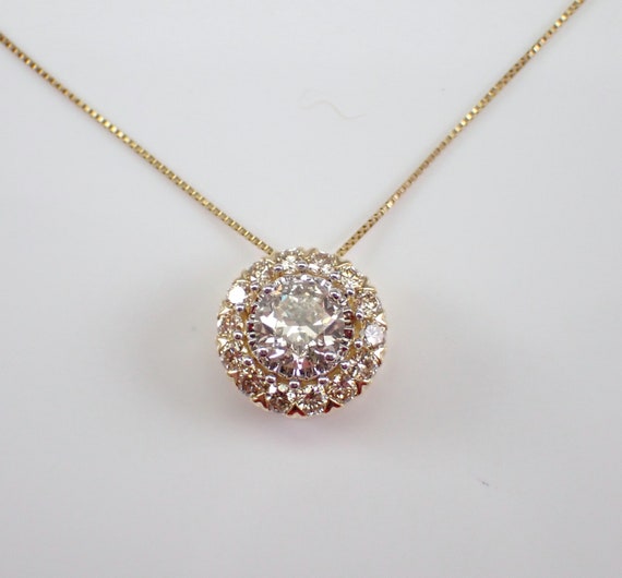 Diamond Halo Pendant Necklace - Yellow Gold Solitaire Choker Chain - GalaxyGems Fine Jewelry Gift