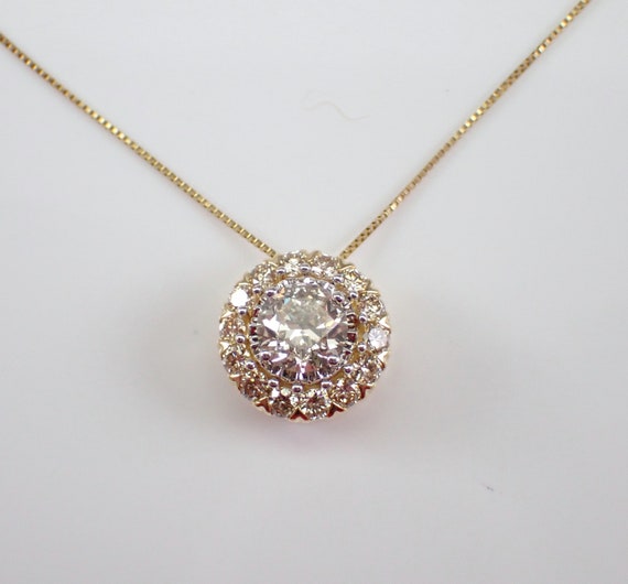 Diamond Halo Pendant Necklace - Yellow Gold Solitaire Choker Chain - GalaxyGems Fine Jewelry Gift