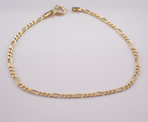 Vintage 14K Yellow Gold Figaro Link Bracelet - Simple Dainty Layering Everyday Jewelry Gift