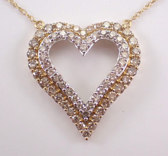 Diamond Heart Charm Pendant and Chain: Yellow Gold Station Necklace