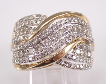 Yellow Gold Diamond Anniversary Ring, Diamond Multi Row Wedding Band