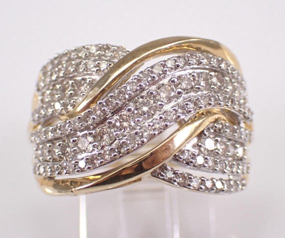 Yellow Gold Diamond Anniversary Ring, Diamond Multi Row Wedding Band