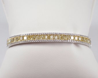 Yellow Diamond Bangle Bracelet - 14K White Gold Hinged Canary Fancy Cuff - GalaxyGems Fine Jewelry Gift