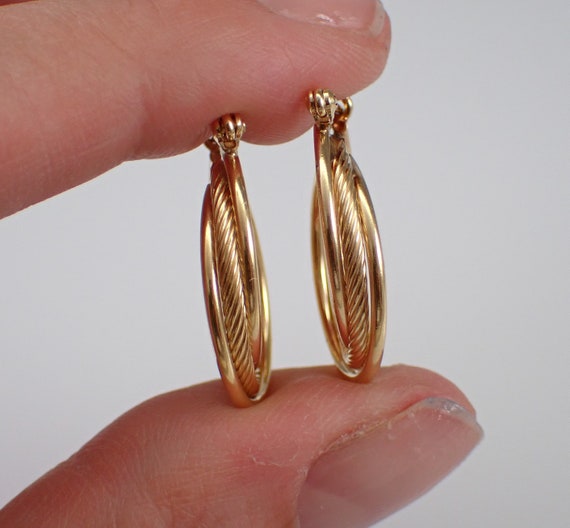 Vintage 14K Yellow Gold Hoop Earrings, Genuine Es… - image 5