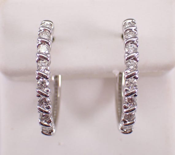 14K White Gold Diamond Hoop Earrings: Dainty Bridal Fine Jewelry Gift