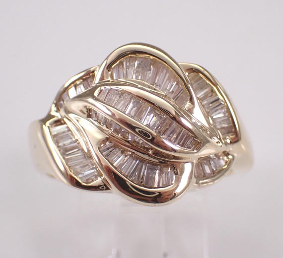 Vintage Diamond Baguette Ring - 14K Yellow Gold Estate Freeform Band