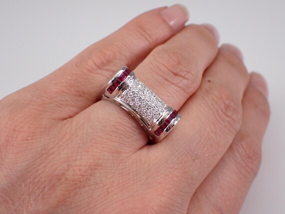18K White Gold Ruby and Diamond Ring, Gemstone Cl… - image 5