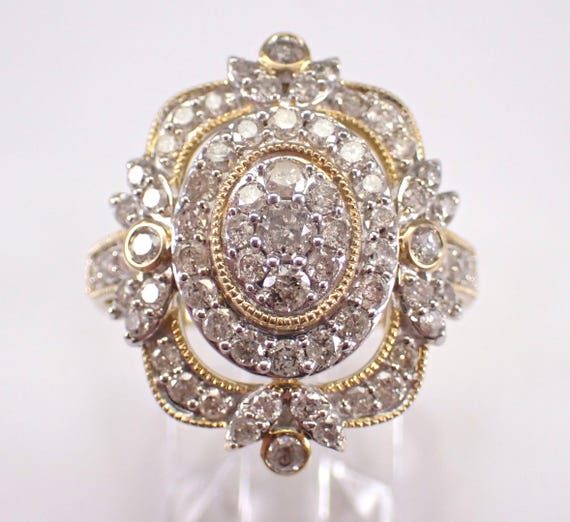 Yellow Gold Diamond Cocktail Ring - Large Cluster Anniversary Band - GalaxyGems Fine Jewelry Gift