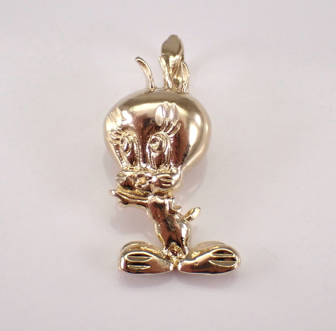 Vintage 14K Yellow Gold Tweety Bird Charm, Unique Cartoon
