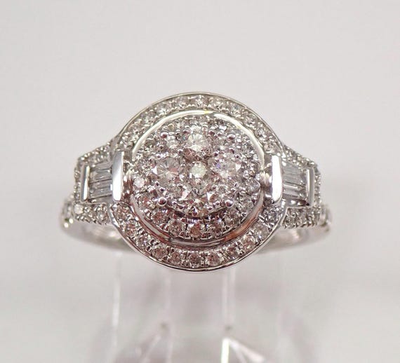 14K White Gold Diamond Cluster Ring: Unique Bridal Anniversary Band