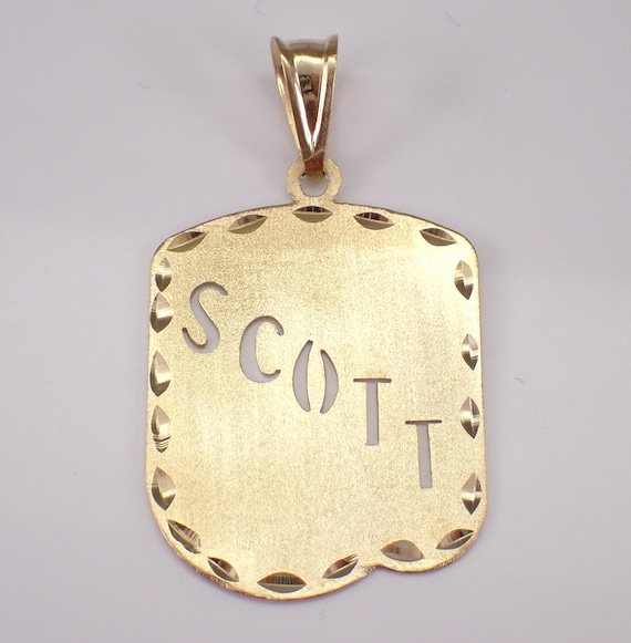 Vintage 14K Yellow Gold Name Charm Pendant, Unique Dog Tag Cut Out Shape for Necklace
