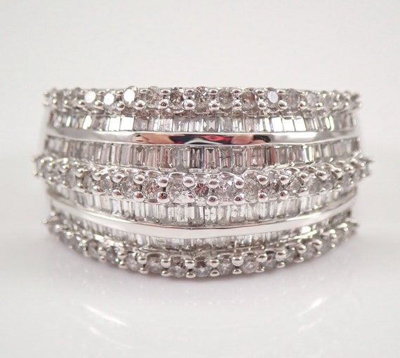 1ct Baguette Diamond Anniversary Ring, White Gold Multi Row Wide Wedding Band, GalaxyGems Fine Jewelry Bridal Gift