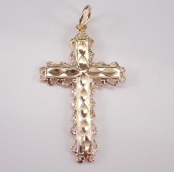 Vintage 14K Yellow Gold Cross Charm Pendant - Religious Estate Drop for Necklace or Bracelet