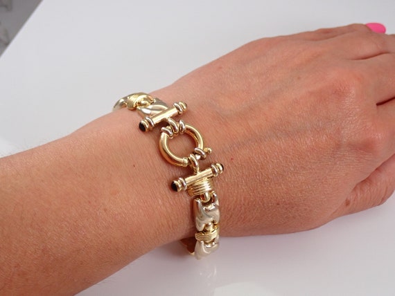 Vintage Solid 14k Gold Toggle Bracelet - Unique E… - image 7