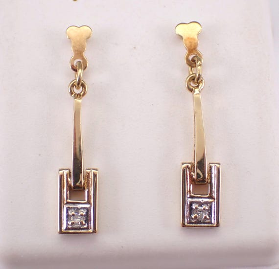 14K Yellow Gold Diamond Earrings - Vintage Estate Dangle Studs - GalaxyGems Antique Jewelry Gift