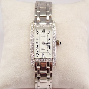 Vintage 14K White Gold GENEVE Diamond Watch, Estate Fine Jewelry Wristwatch, Solid Gold Watch Bracelet and Case