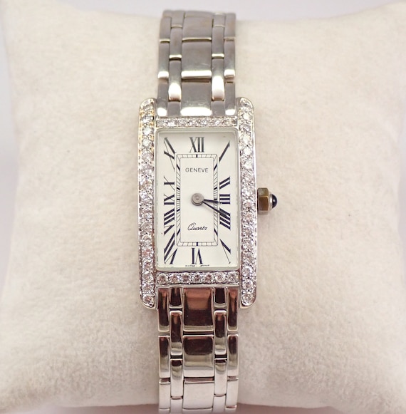 Vintage 14K White Gold GENEVE Diamond Watch, Estate Fine Jewelry Wristwatch, Solid Gold Watch Bracelet and Case