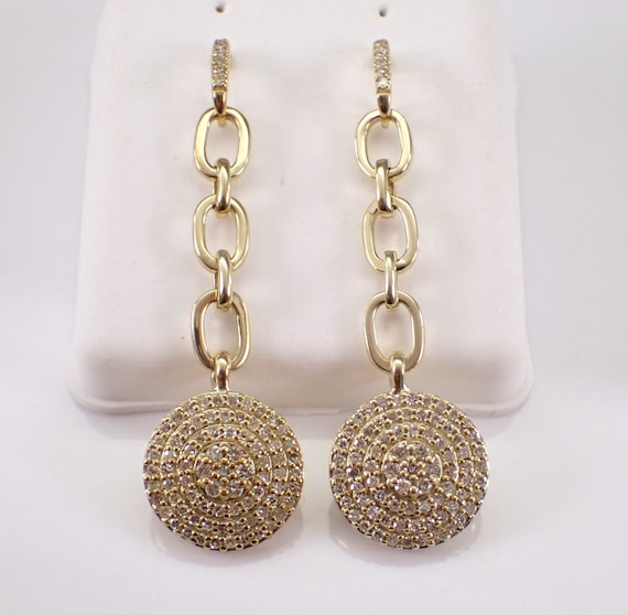 14K Yellow Gold Diamond Earrings - Unique Dangle Drop Cluster - GalaxyGems Bridal Wedding Gift