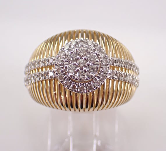 14K Yellow Gold Diamond Cocktail Ring - Unique Cluster Anniversary Band Present - GalaxyGems Bridal Fine Jewelry Gift