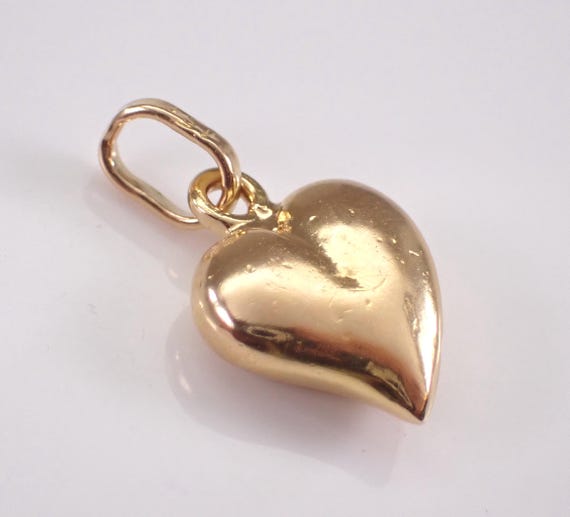 Vintage 18K Yellow Gold Heart Charm - Small Estate Puffy Pendant for Bracelet or Necklace