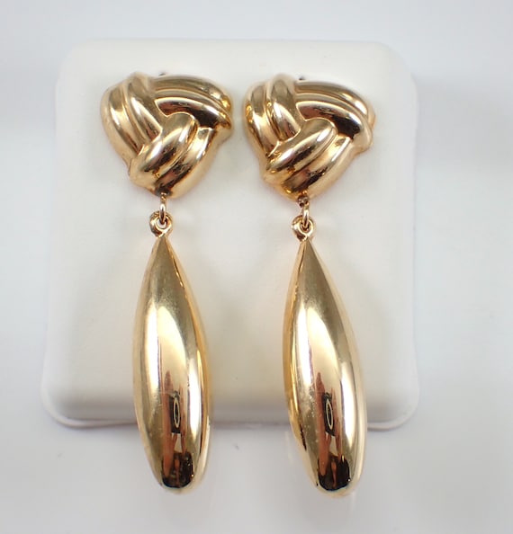 Vintage 14K Yellow Gold Earrings, Unique Teardrop Dangles, GalaxyGems Estate Fine Jewelry Gift