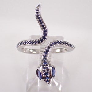 14K White Gold Sapphire Snake Ring - Wrapround Gemstone Band - Serpent Animal Fine Jewelry Gift
