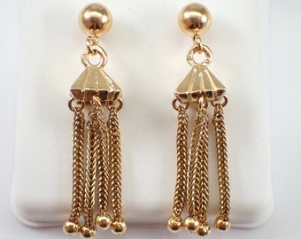 Vintage Tassel Dangle Earrings - Solid 14K Yellow Gold Antique Jewelry - Unique Estate Gift for Women