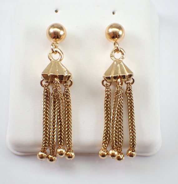 Vintage Tassel Dangle Earrings - Solid 14K Yellow Gold Antique Jewelry - Unique Estate Gift for Women