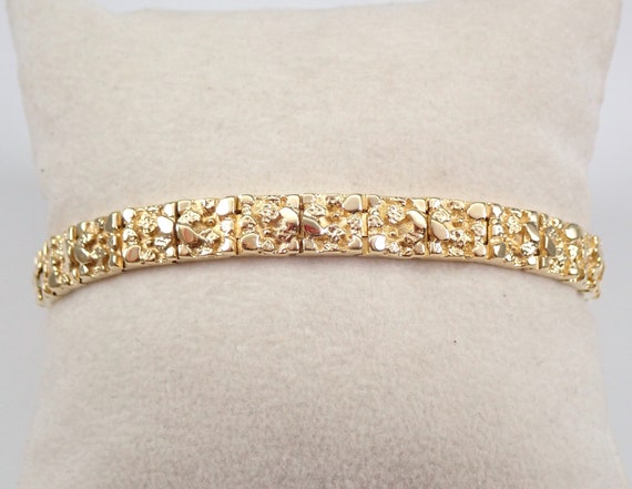 Vintage Solid 14K Yellow Gold Nugget Bracelet, Estate Unisex Fine Jewelry