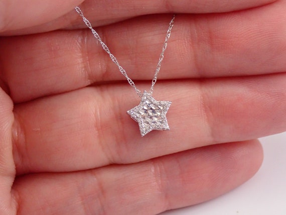 Dainty Diamond STAR Pendant - 14K White Gold Celestial Drop Necklace -Thin 18 Chain Petite Charm - Birthday Jewelry Gift for Daughter