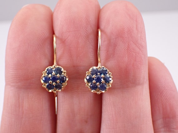80s Vintage Sapphire Earrings - 14k Yellow Gold F… - image 5