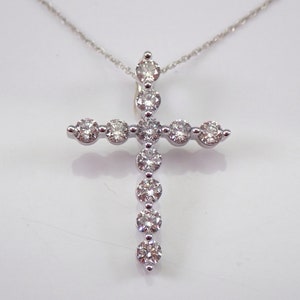 1ct Diamond Cross Necklace White Gold Religious Charm Pendant GalaxyGems Fine Jewelry Gift image 2