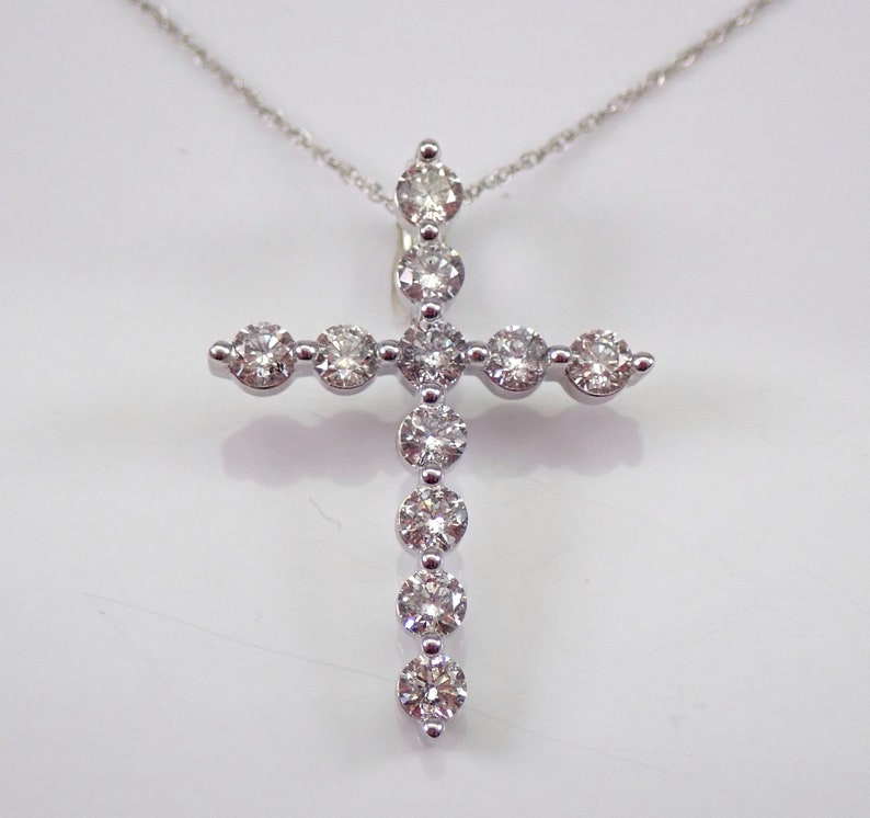 1ct Diamond Cross Necklace White Gold Religious Charm Pendant GalaxyGems Fine Jewelry Gift image 2