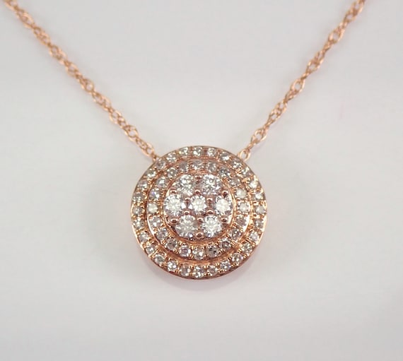 Natural Diamond Solitaire Necklace Solid Rose Gold Cluster Pendant Necklace 18" Chain Genuine Natural