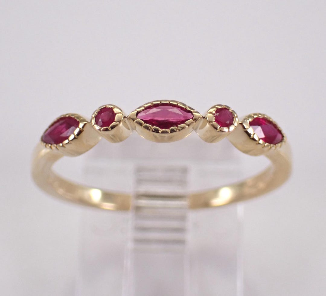 Ruby Stackable Aniversary Rings Yellow Gold Ruby Wedding Ring, Dainty Stacking Anniversary Band, July ...
