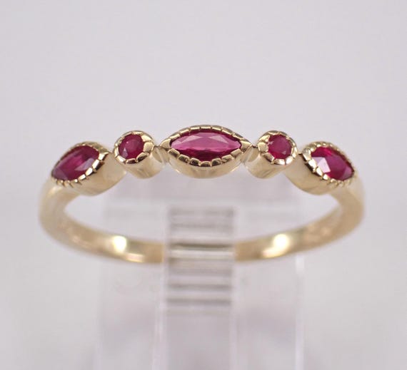Yellow Gold Ruby Wedding Ring, Dainty Stacking Anniversary Band, July Gemstone Fine Jewelry Gift