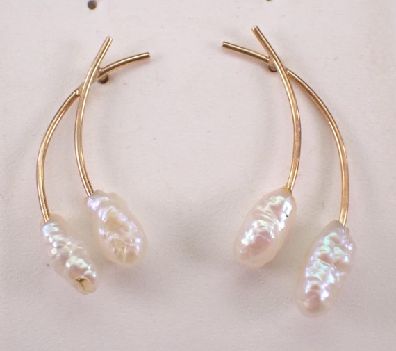 Vintage 14K Yellow Gold Pearl Earrings: Dainty Estate Drops