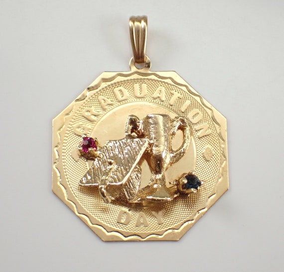 Vintage 14K Yellow Gold GRADUATION Charm - Estate Gemstone Pendant for Bracelet or Necklace