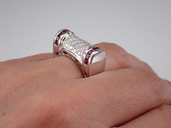 18K White Gold Ruby and Diamond Ring, Gemstone Cl… - image 4