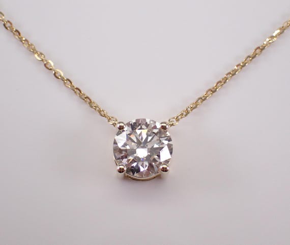 14K Yellow Gold 2ct LAB Grown Diamond Solitaire Pendant: Round Brilliant Station Charm Necklace