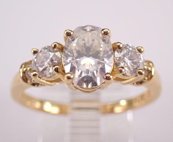 Vintage Gold Plated Sterling Silver Engagement Ring, Three Stone Cubic Zirconia Band