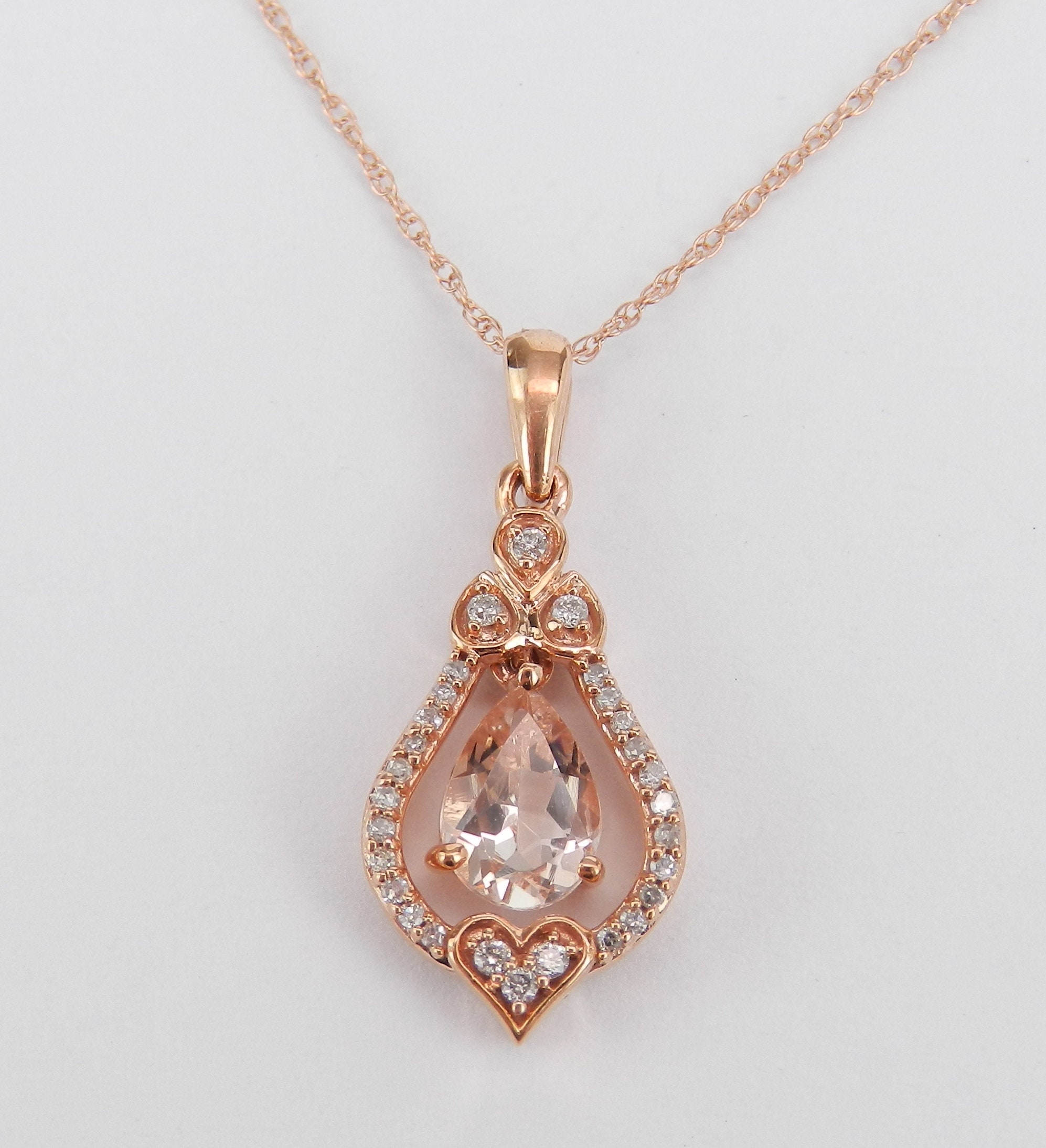 Diamond and Pear Pendant Necklace Rose Gold Wedding Gift 18 Chain