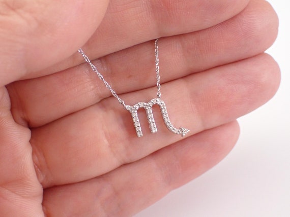 White Gold Scorpio Sign Diamond Necklace - Zodiac Astrology Station Charm Pendant and Chain - Unique Dainty Jewelry Gift