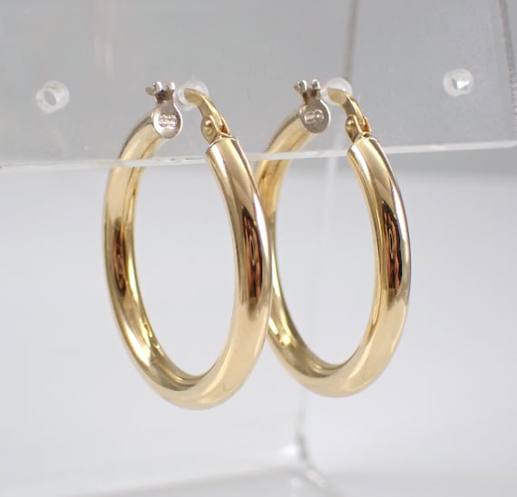 Vintage 14K Yellow Gold Hoop Earrings, Genuine Estate Hoops for Her, 1" Diameter 3mm Tube