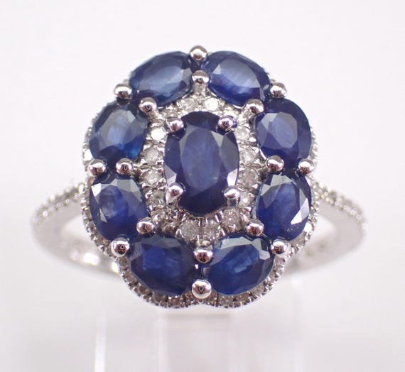 White Gold Sapphire and Diamond Ring: Unique Gemstone Anniversary Jewelry Gift