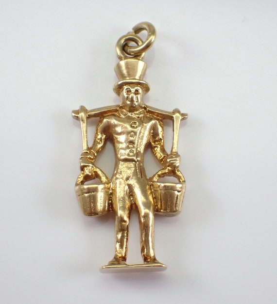 Vintage 14K Yellow Gold Hummel Hamburg Mors Man Charm - Estate Colonial Gentleman Carrying Water Pendant