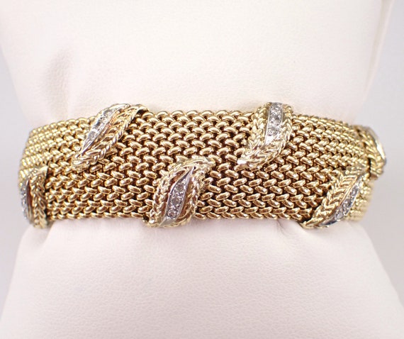 Vintage 14K Yellow Gold Diamond Bracelet - Estate Flexible Chunky Bangle - Unique GalaxyGems Fine Jewelry Gift
